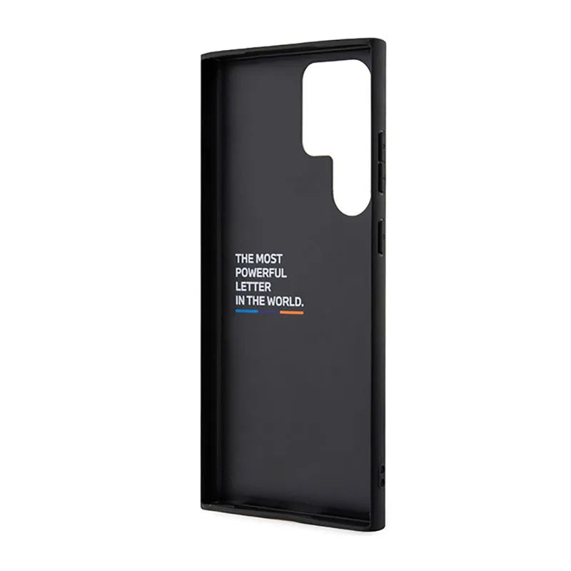 BMW Leather Hot Stamp Tricolor – dėklas Samsung Galaxy S23 Ultra (juodas)