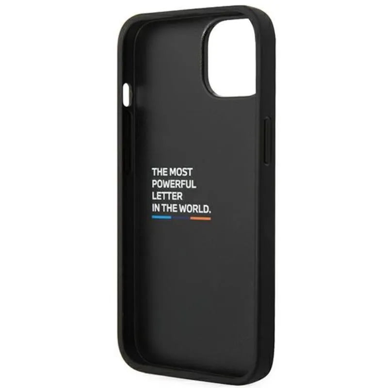 BMW Leather Hot Stamp Tricolor – dėklas skirtas iPhone 14 Plus (Juoda)