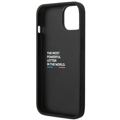 BMW Leather Hot Stamp Tricolor – dėklas skirtas iPhone 14 Plus (Juoda)
