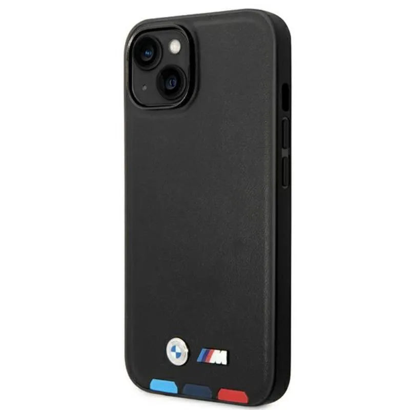 BMW Leather Hot Stamp Tricolor – dėklas skirtas iPhone 14 Plus (Juoda)