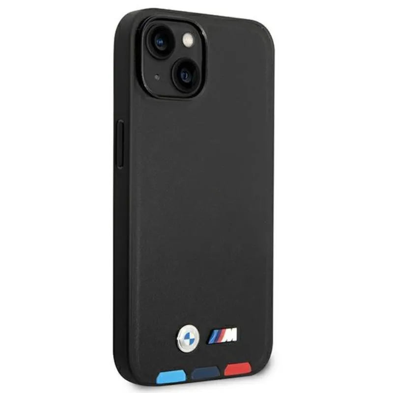 BMW Leather Hot Stamp Tricolor – dėklas skirtas iPhone 14 Plus (Juoda)