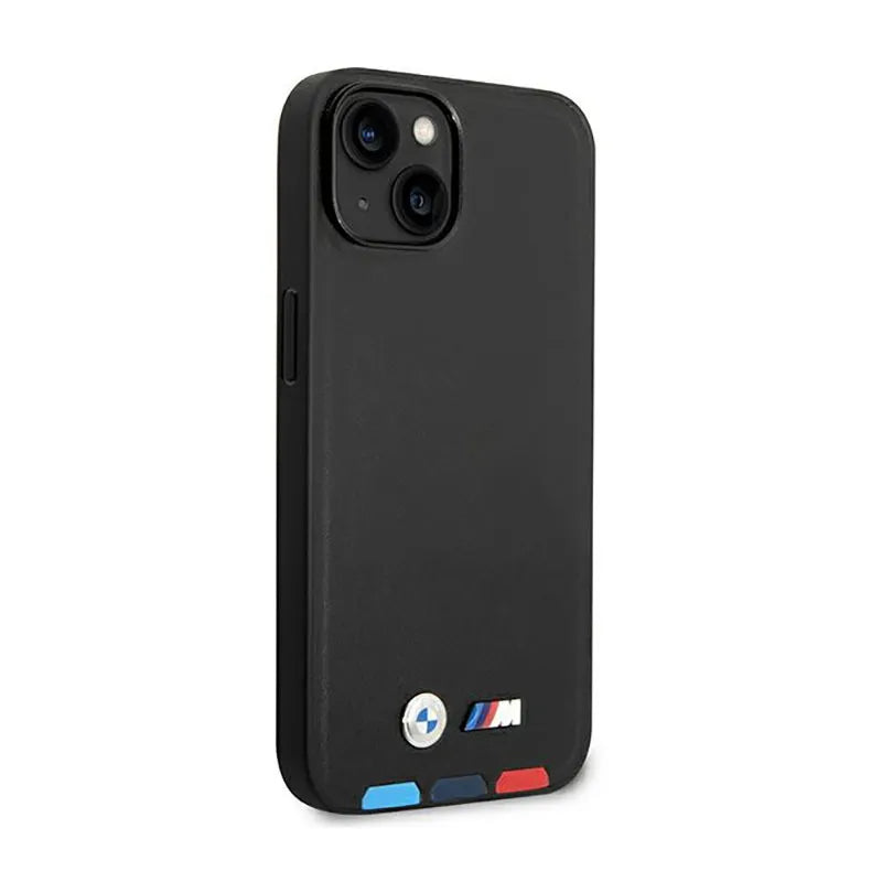 BMW Leather Hot Stamp Tricolor MagSafe – Dėklas, skirtas iPhone 14 (juodas)