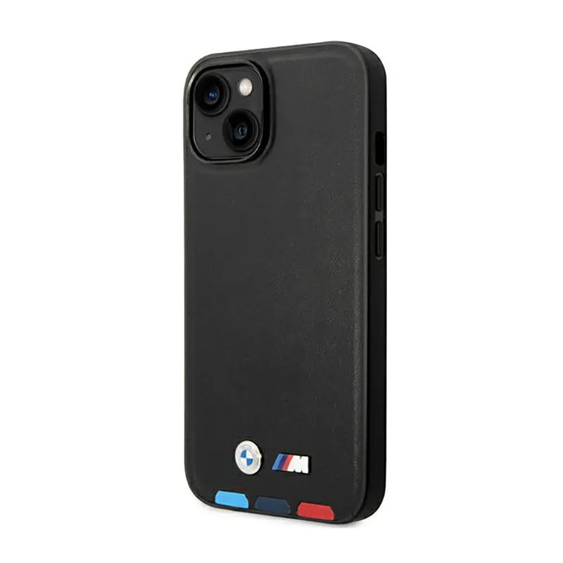 BMW Leather Hot Stamp Tricolor MagSafe - Dėklas, skirtas iPhone 14 Plus (juoda)