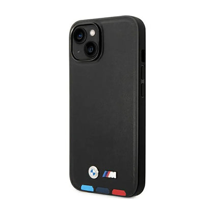 BMW Leather Hot Stamp Tricolor MagSafe - Dėklas, skirtas iPhone 14 Plus (juoda)