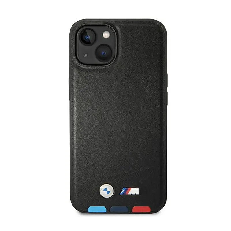 BMW Leather Hot Stamp Tricolor MagSafe - Dėklas, skirtas iPhone 14 Plus (juoda)