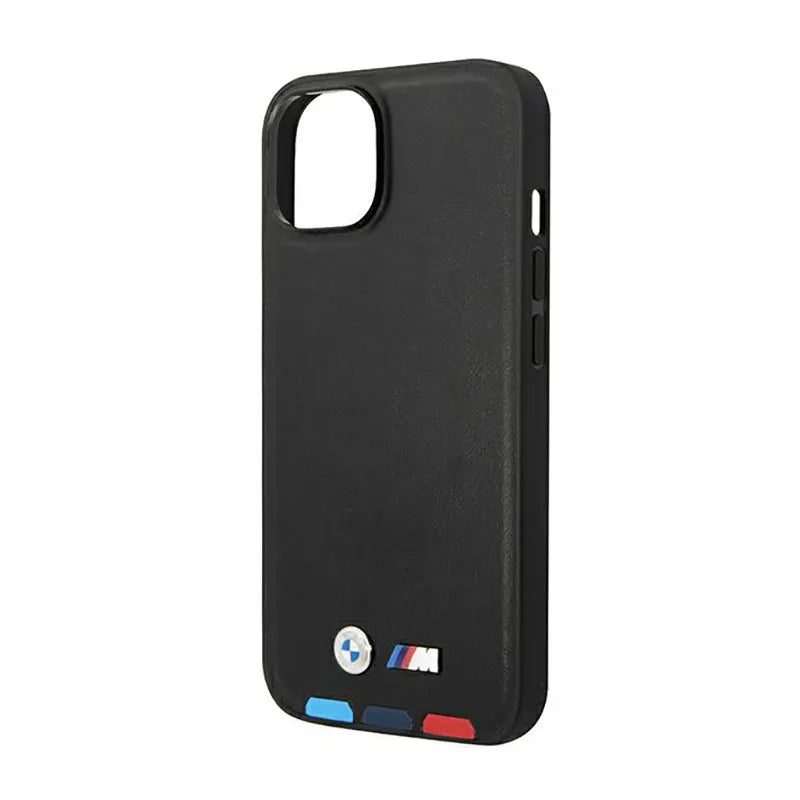 BMW Leather Hot Stamp Tricolor MagSafe - Dėklas, skirtas iPhone 14 Plus (juoda)