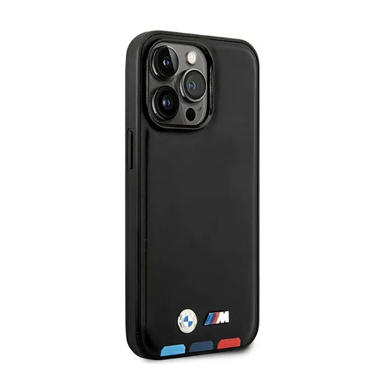 BMW Leather Hot Stamp Tricolor MagSafe – „iPhone 14 Pro Max“ dėklas (juodas)