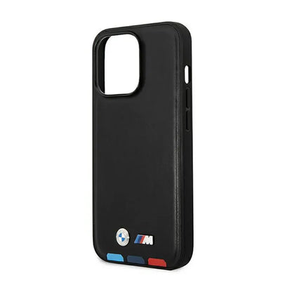 BMW Leather Hot Stamp Tricolor MagSafe – „iPhone 14 Pro Max“ dėklas (juodas)
