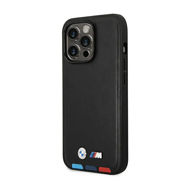 BMW Leather Hot Stamp Tricolor MagSafe – „iPhone 14 Pro Max“ dėklas (juodas)