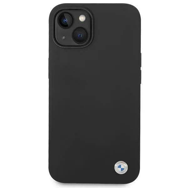 "BMW Liquid" silikoninis dėklas su metaliniu logotipu, skirtas iPhone 14 (juodas)