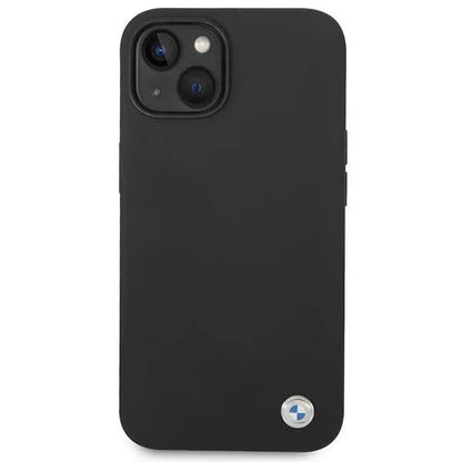 "BMW Liquid" silikoninis dėklas su metaliniu logotipu, skirtas iPhone 14 (juodas)