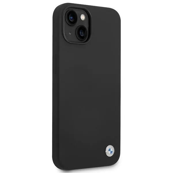 "BMW Liquid" silikoninis dėklas su metaliniu logotipu, skirtas iPhone 14 (juodas)
