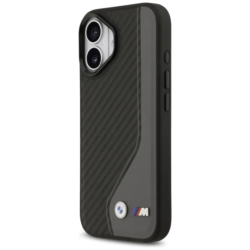BMW M anglies pluošto logotipas MagSafe – dėklas iPhone 17 (antracitas)