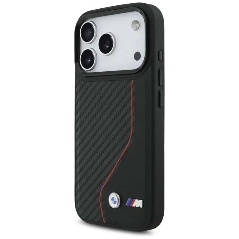 BMW M Carbon Line ir logotips MagSafe - dėklas iPhone 17 Pro (raudonas)