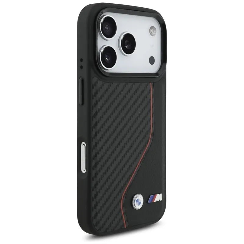 BMW M Carbon Line ir logotips MagSafe - dėklas iPhone 17 Pro (raudonas)
