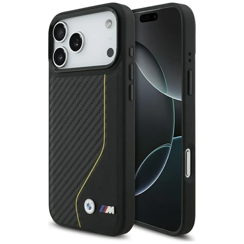 BMW M Carbon Line & Logo MagSafe dėklas iPhone 17 Pro Max (geltonas)