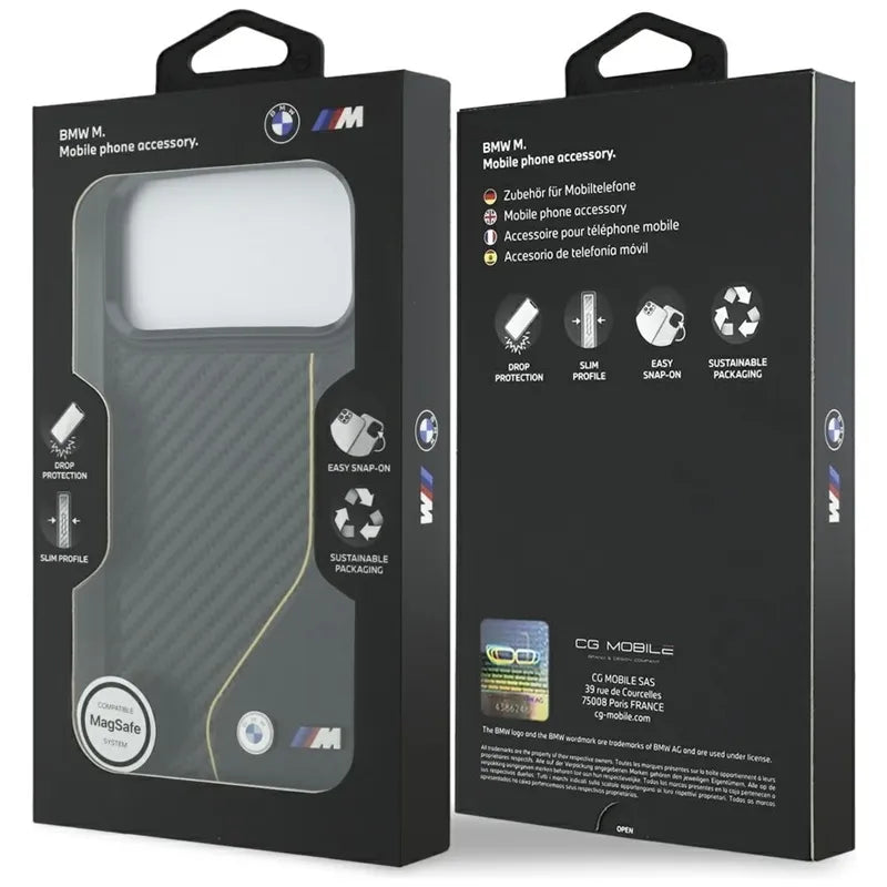 BMW M Carbon Line & Logo MagSafe dėklas iPhone 17 Pro Max (geltonas)