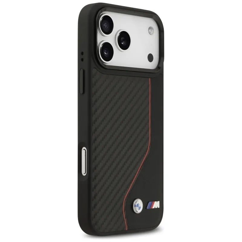 BMW M Carbon Line & Logo MagSafe - dėklas iPhone 17 Pro Max (raudonas)