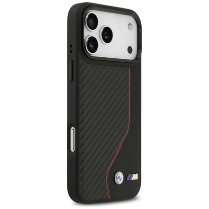BMW M Carbon Line & Logo MagSafe - dėklas iPhone 17 Pro Max (raudonas)