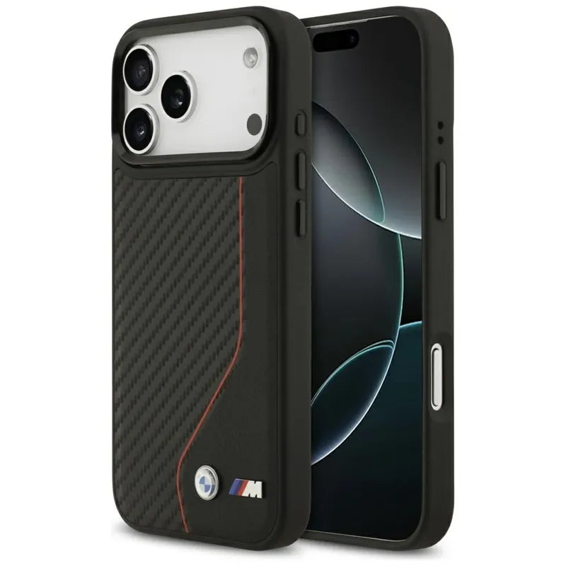 BMW M Carbon Line & Logo MagSafe - dėklas iPhone 17 Pro Max (raudonas)