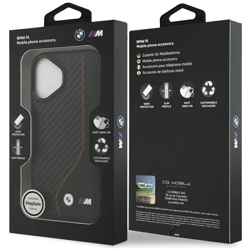 BMW M Carbon Line & Logo MagSafe dėklas iPhone 17 (raudonas)