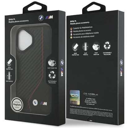 BMW M Carbon Line & Logo MagSafe dėklas iPhone 17 (raudonas)