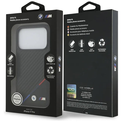 BMW M Carbon Tricolor Line MagSafe dėklas iPhone 17 Pro (juodas)