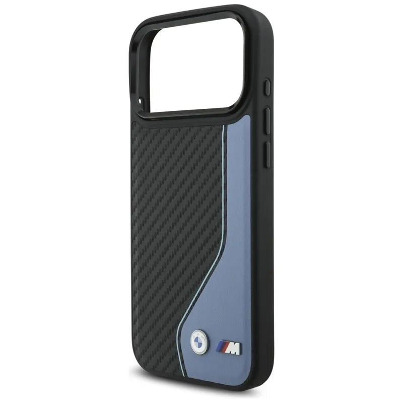 BMW M Carbono Logotipas MagSafe dėklas iPhone 17 Pro Max (mėlynas)