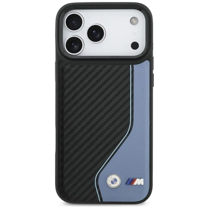 BMW M Carbono Logotipas MagSafe dėklas iPhone 17 Pro Max (mėlynas)