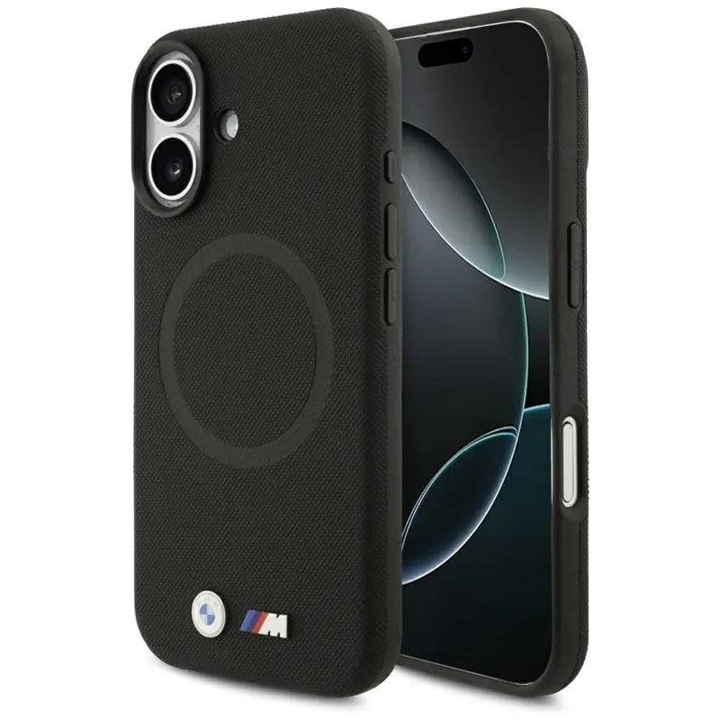 BMW M FW Metal Logo MagSafe dėklas iPhone 17 (juodas)