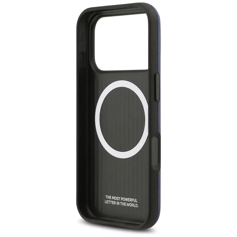 BMW M FW Metal Logo MagSafe dėklas iPhone 17 Pro Max (tamsiai mėlynas)