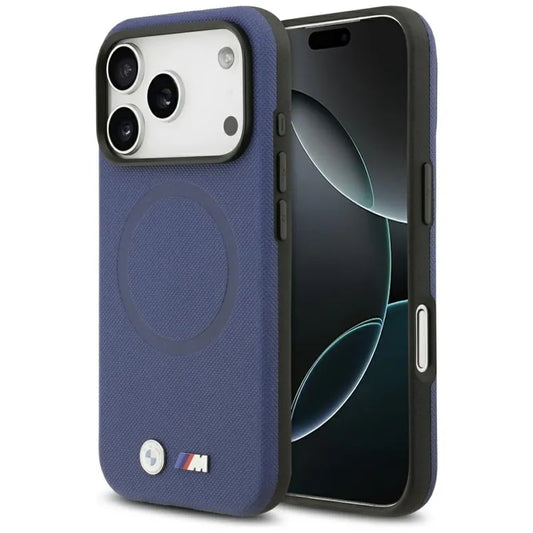 BMW M FW Metal Logo MagSafe dėklas iPhone 17 Pro Max (tamsiai mėlynas)