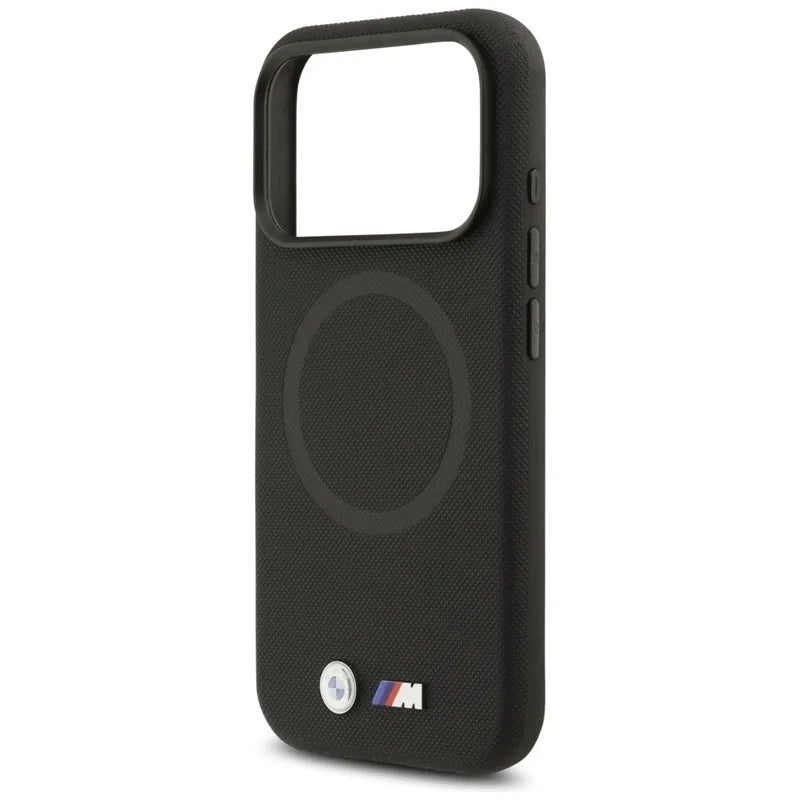 BMW M FW metalinis logotipas MagSafe - dėklas iPhone 17 Pro (juodas)