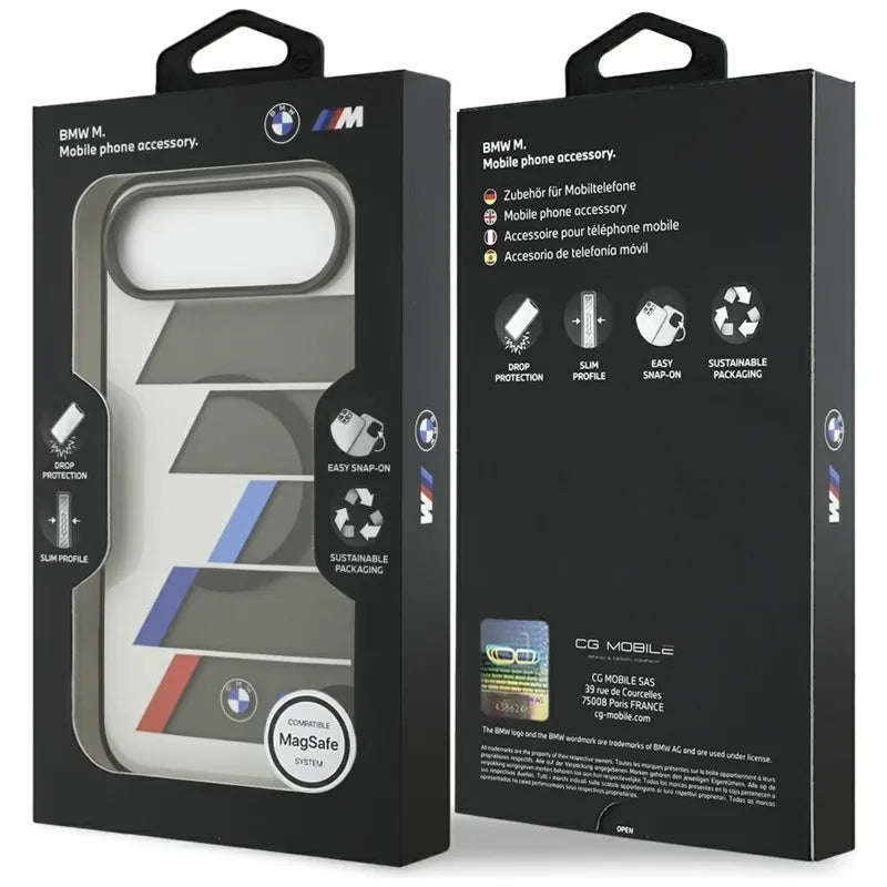 BMW M IML Metal Buttons Trispalvės Linijos MagSafe dėklas iPhone Air (antracito)
