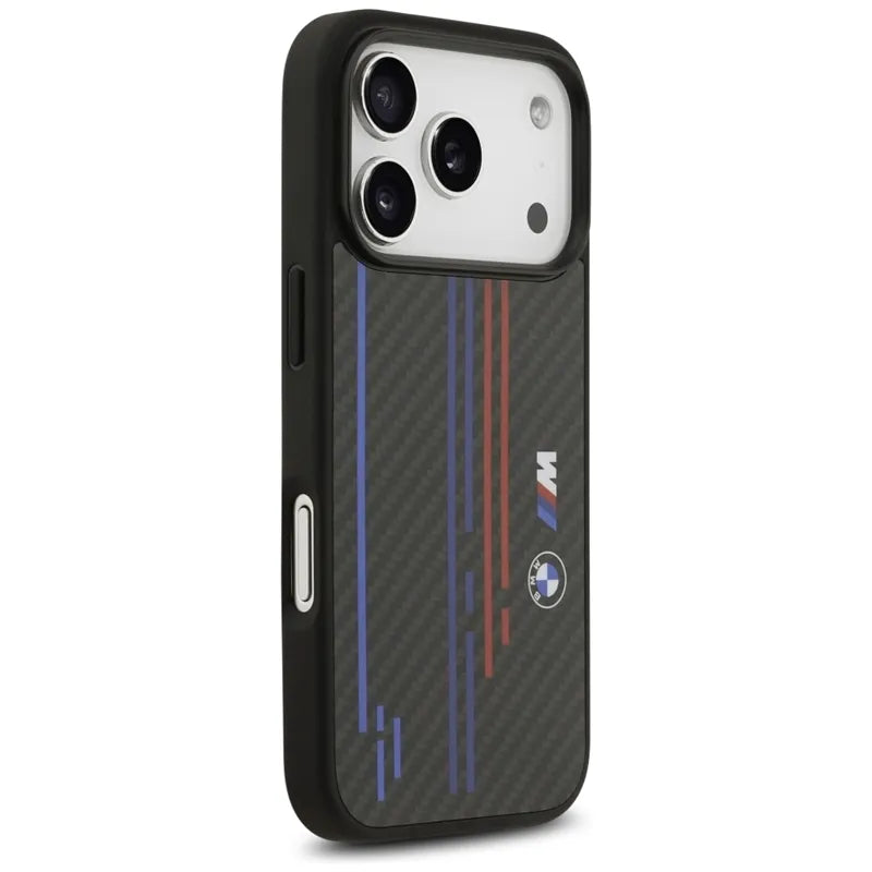 BMW M Kevlar linijos ir logotipas MagSafe - iPhone 17 Pro dėklas (juodas)