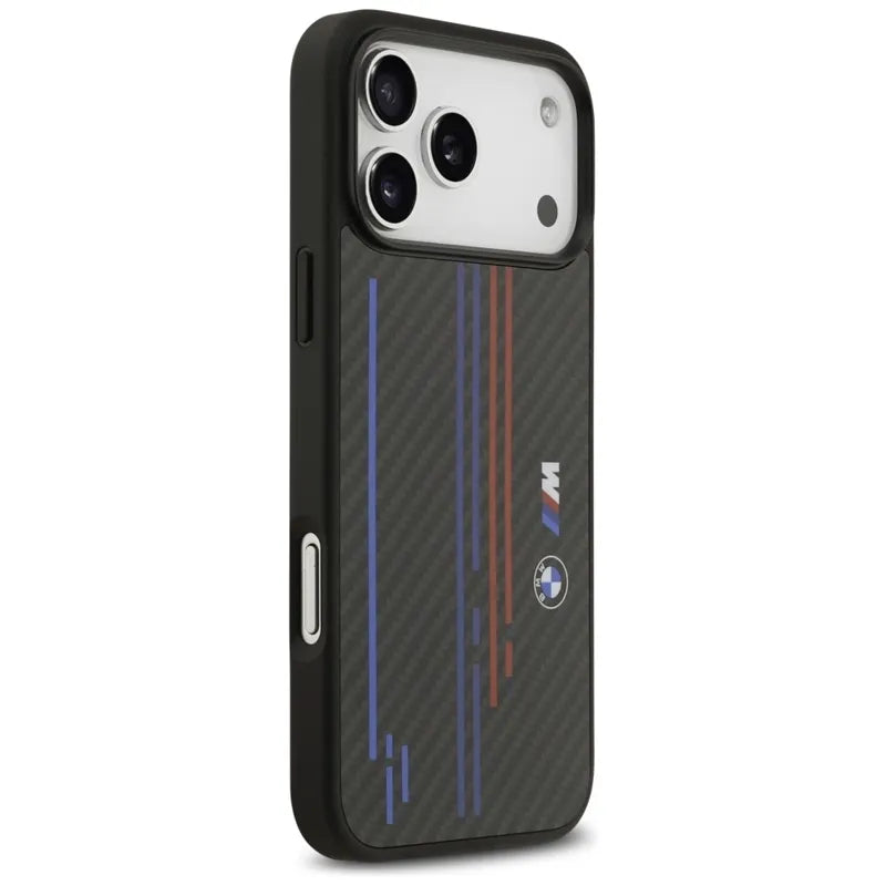 BMW M Kevlar linijos ir logotipas MagSafe - iPhone 17 Pro Max dėklas (Juodas)