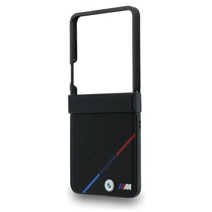 BMW M Leather Perforated Tricolor Stripe Metal Logos MagSafe – dėklas Samsung Galaxy Z Flip 8 (juodas)