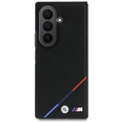 BMW M Leather Perforated Tricolor Stripe Metal Logos MagSafe – dėklas Samsung Galaxy Z Fold 8 Ultra (juodas)