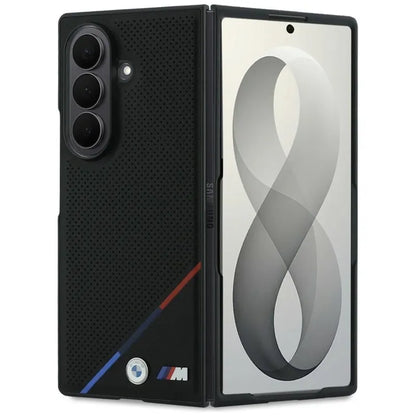 BMW M Leather Perforated Tricolor Stripe Metal Logos MagSafe – dėklas Samsung Galaxy Z Fold 8 Ultra (juodas)