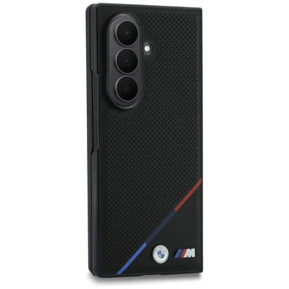 BMW M Leather Perforated Tricolor Stripe Metal Logos MagSafe – dėklas Samsung Galaxy Z Fold 8 Ultra (juodas)