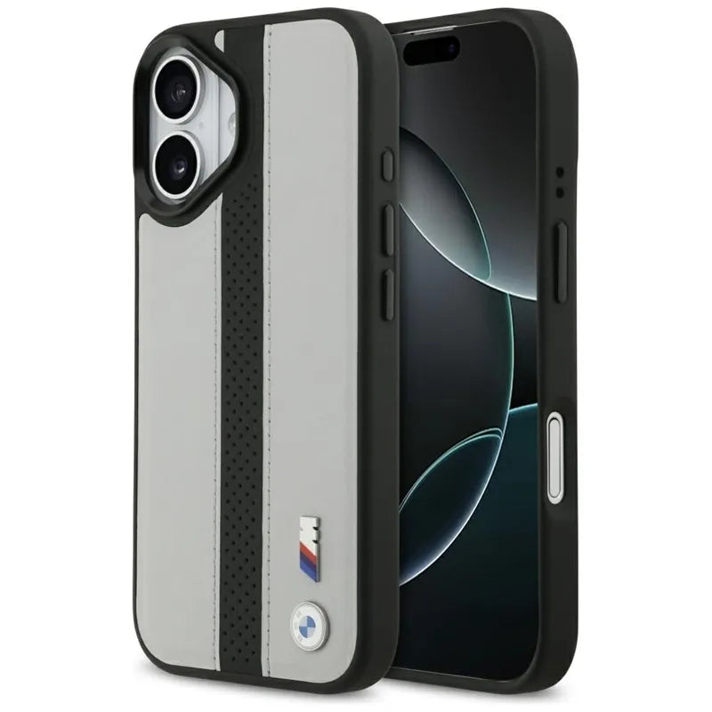 BMW M Perforated Stripe Logo MagSafe – dėklas iPhone 17 (pilkas)