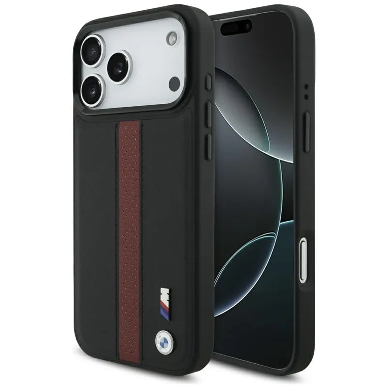 BMW M Perforated Stripe Logo MagSafe dėklas – iPhone 17 Pro Max (Raudonas)