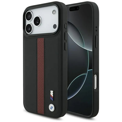 BMW M Perforated Stripe Logo MagSafe dėklas – iPhone 17 Pro Max (Raudonas)