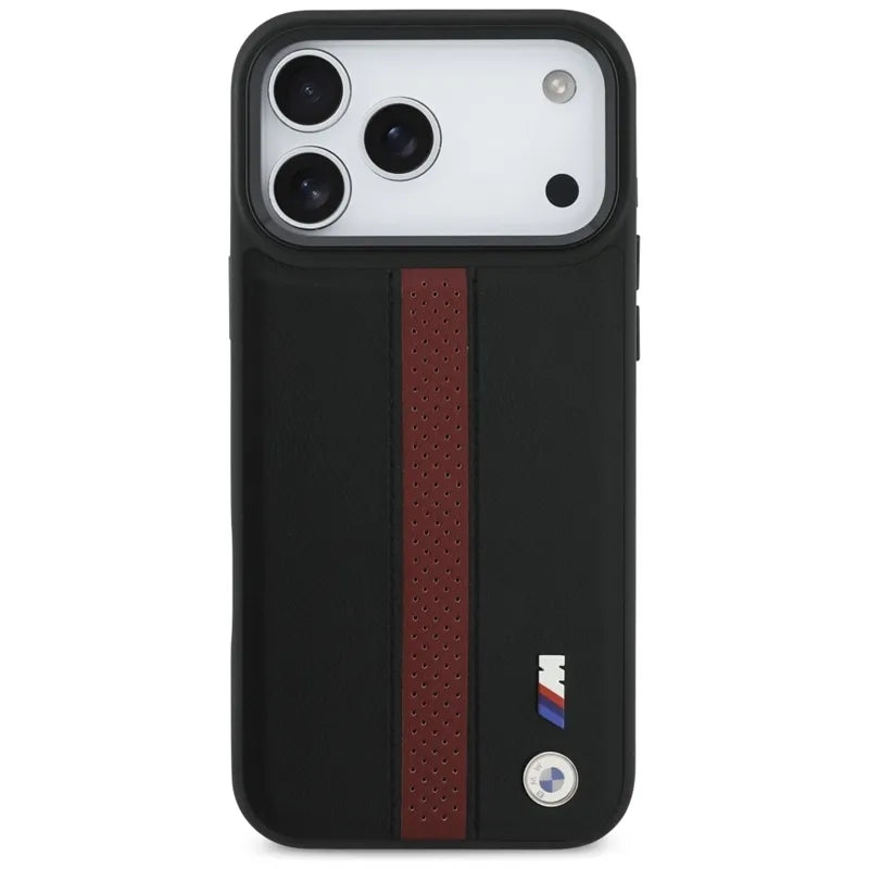 BMW M Perforated Stripe Logo MagSafe dėklas – iPhone 17 Pro Max (Raudonas)