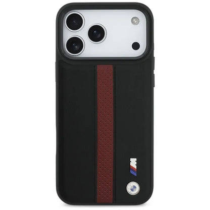 BMW M Perforated Stripe Logo MagSafe dėklas – iPhone 17 Pro Max (Raudonas)