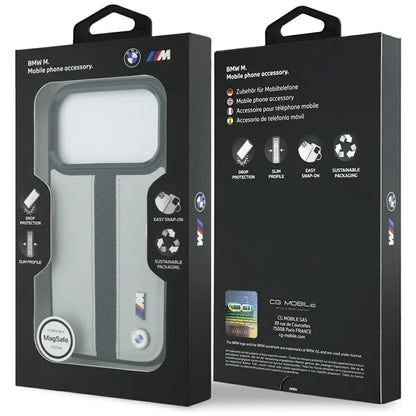 BMW M perforuota juostelės logotipas MagSafe - iPhone 17 Pro dėklas (pilkas)