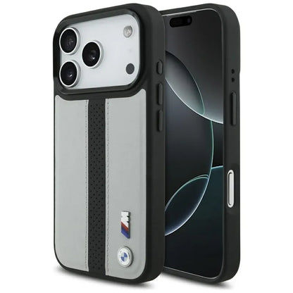 BMW M perforuota juostelės logotipas MagSafe - iPhone 17 Pro dėklas (pilkas)