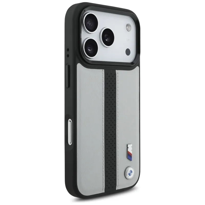 BMW M perforuota juostelės logotipas MagSafe - iPhone 17 Pro dėklas (pilkas)