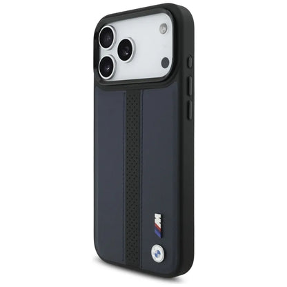 BMW M perforuota juostelės logotipo „MagSafe“ dėklas – iPhone 17 Pro Max (Tamsiai mėlynas)