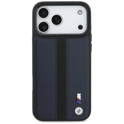 BMW M perforuota juostelės logotipo „MagSafe“ dėklas – iPhone 17 Pro Max (Tamsiai mėlynas)